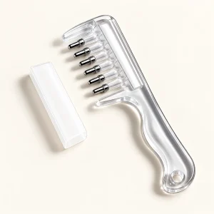 Clear scalp serum applicator comb with protective cap